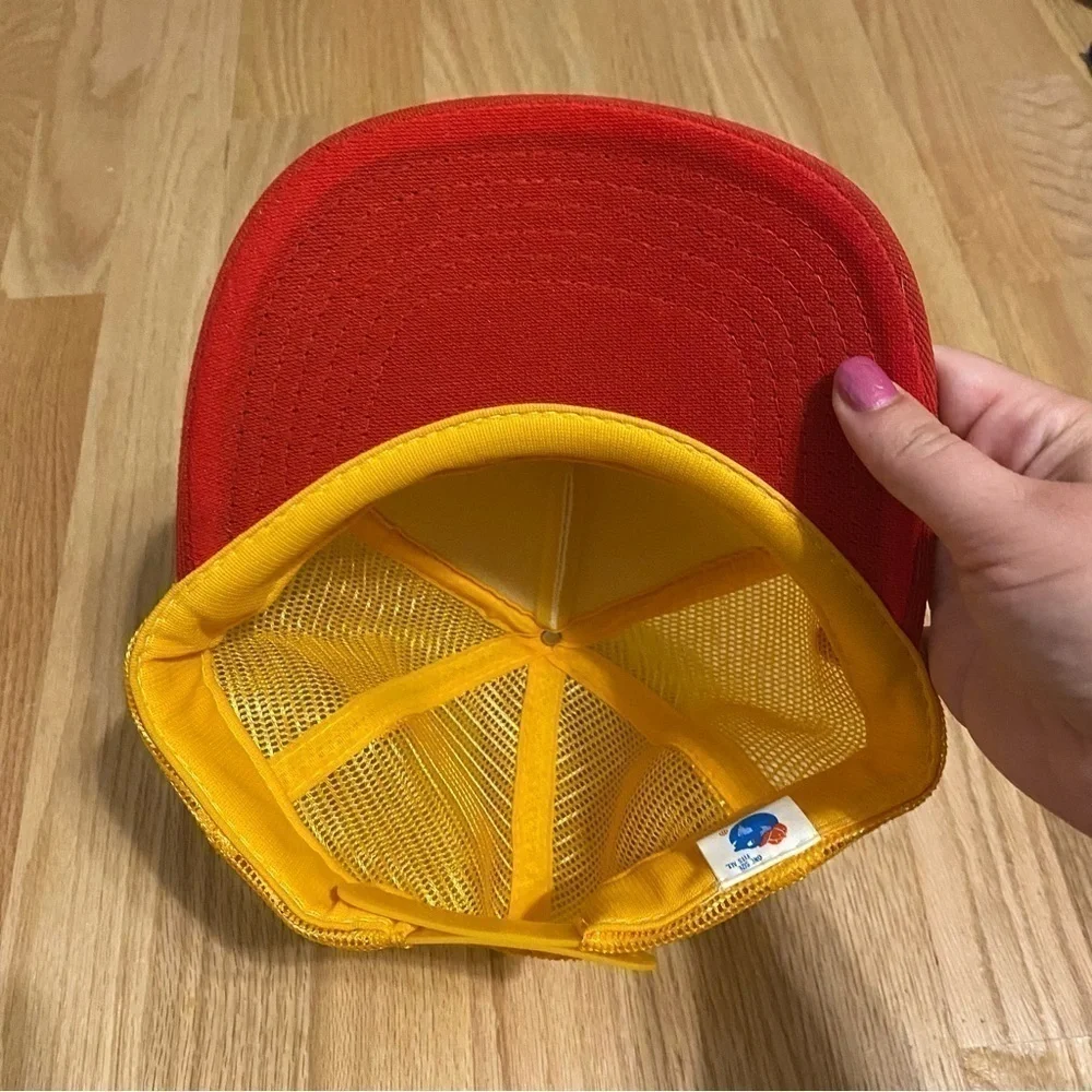Vintage 4x4 Striped Monster Truck Mesh Back Trucker Hat Yellow Red White Gold